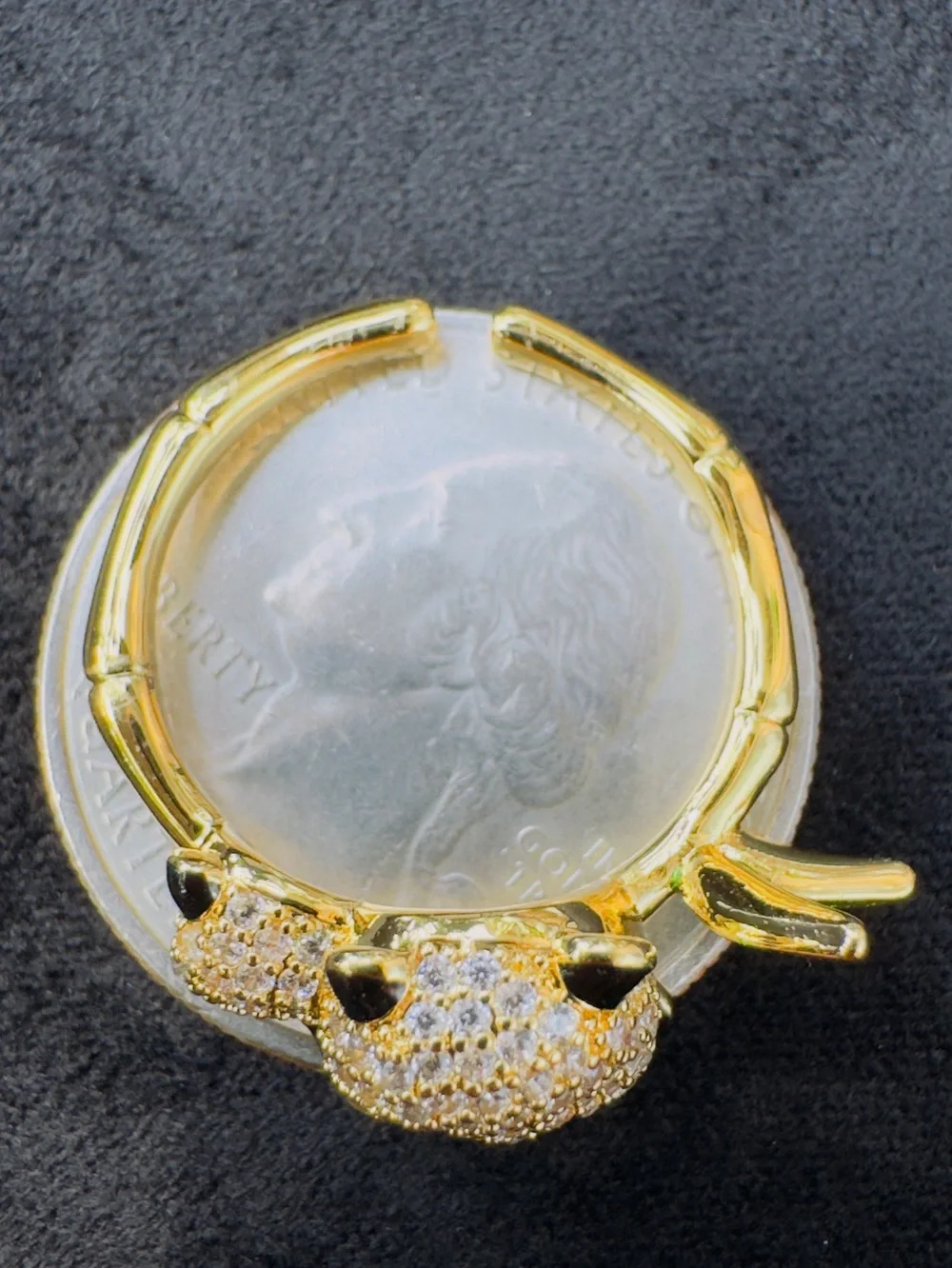 Gold-Tone Crystal Panda Ring with Green Enamel Bamboo - Women Jewelry